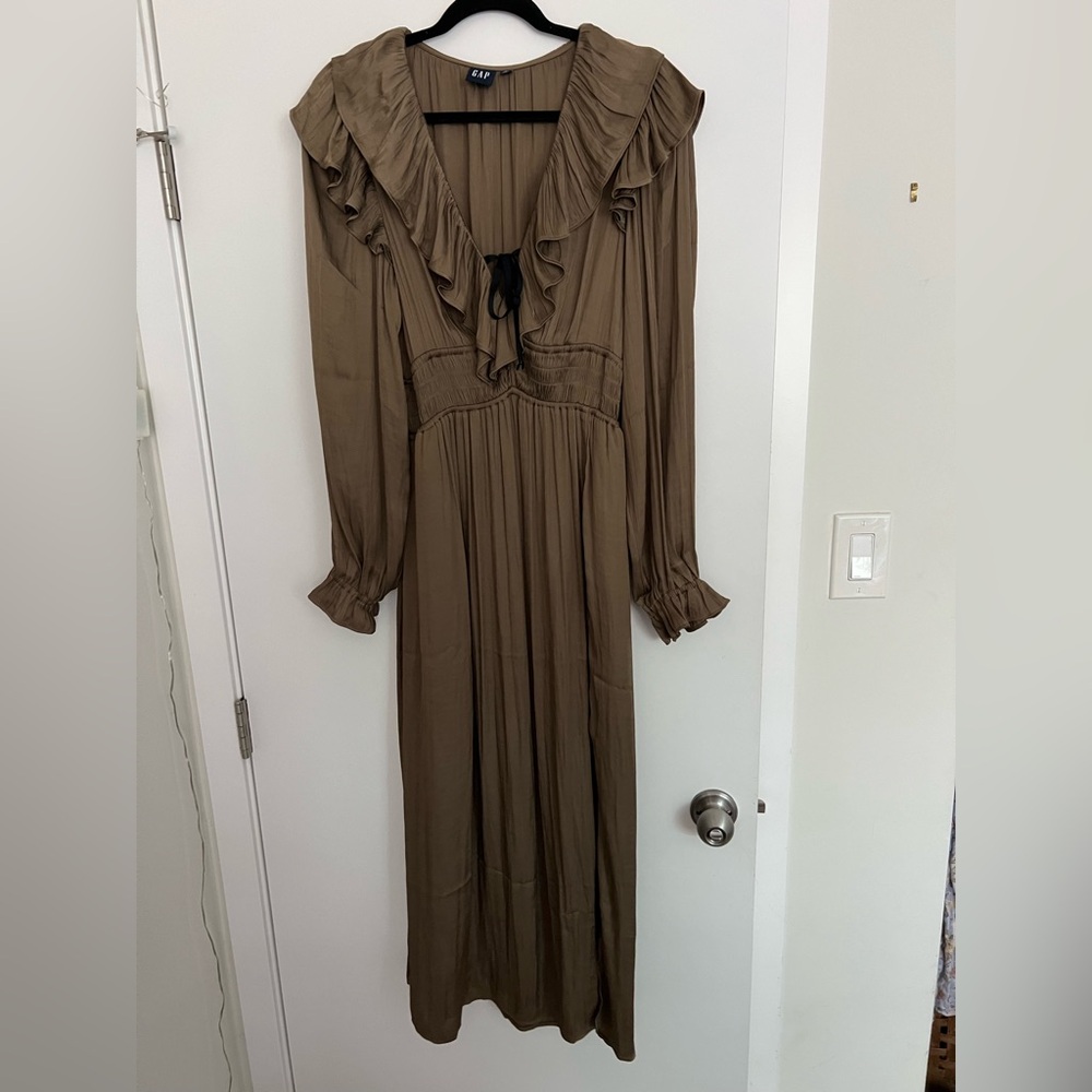 GAP olive green Long Sleeve Ruffled Dress